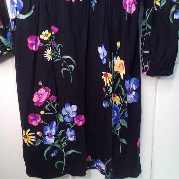 Old Navy Dress Women S Long Sleeve Elastic Waist Floral Black Colorful - Picture 16 of 16